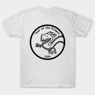 Year of the Dragon 2024 Portrait Black Line T-Shirt